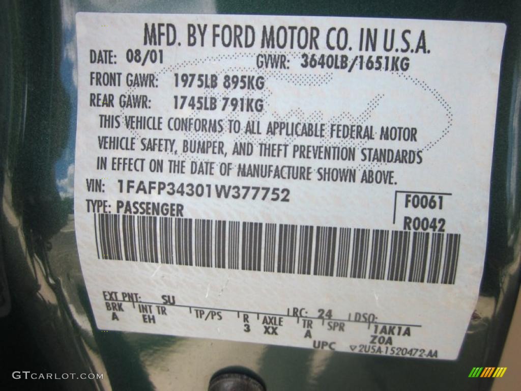 2001 Focus Color Code SU for Rainforest Green Metallic Photo #48635840