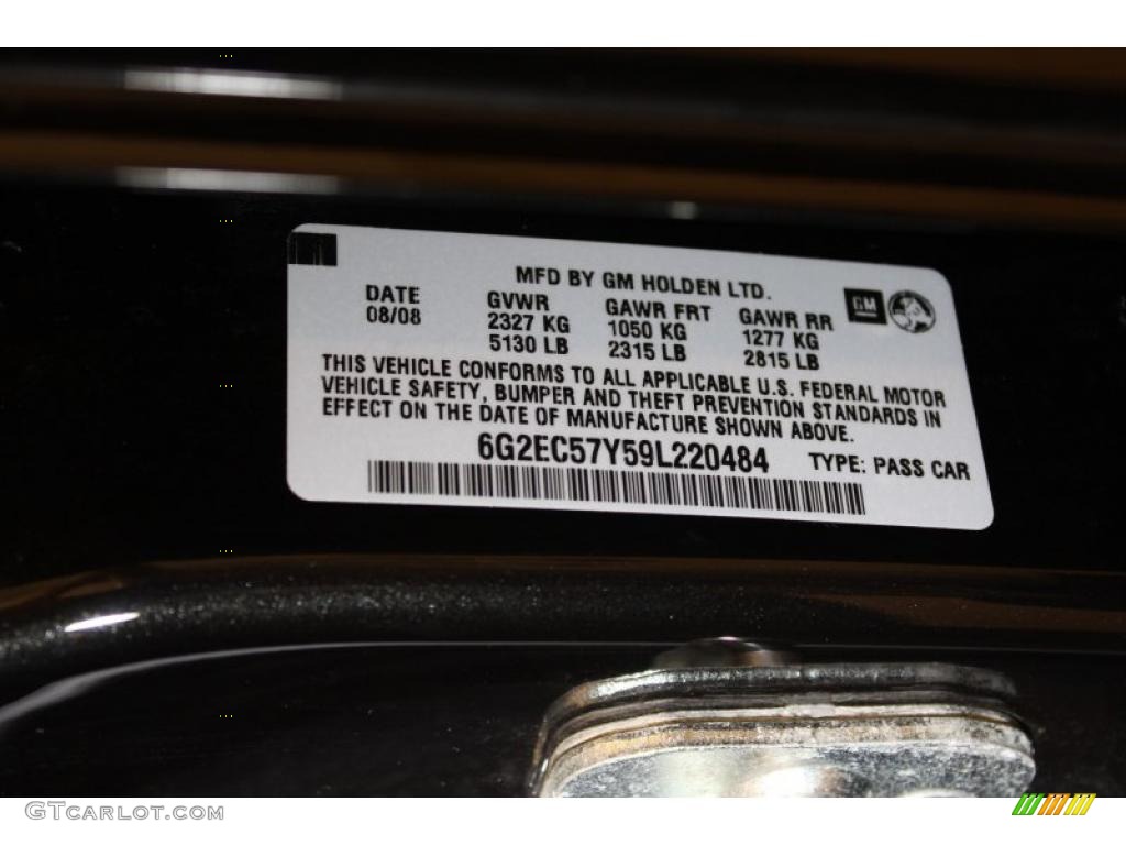 2009 Pontiac G8 GT Info Tag Photo #48649711