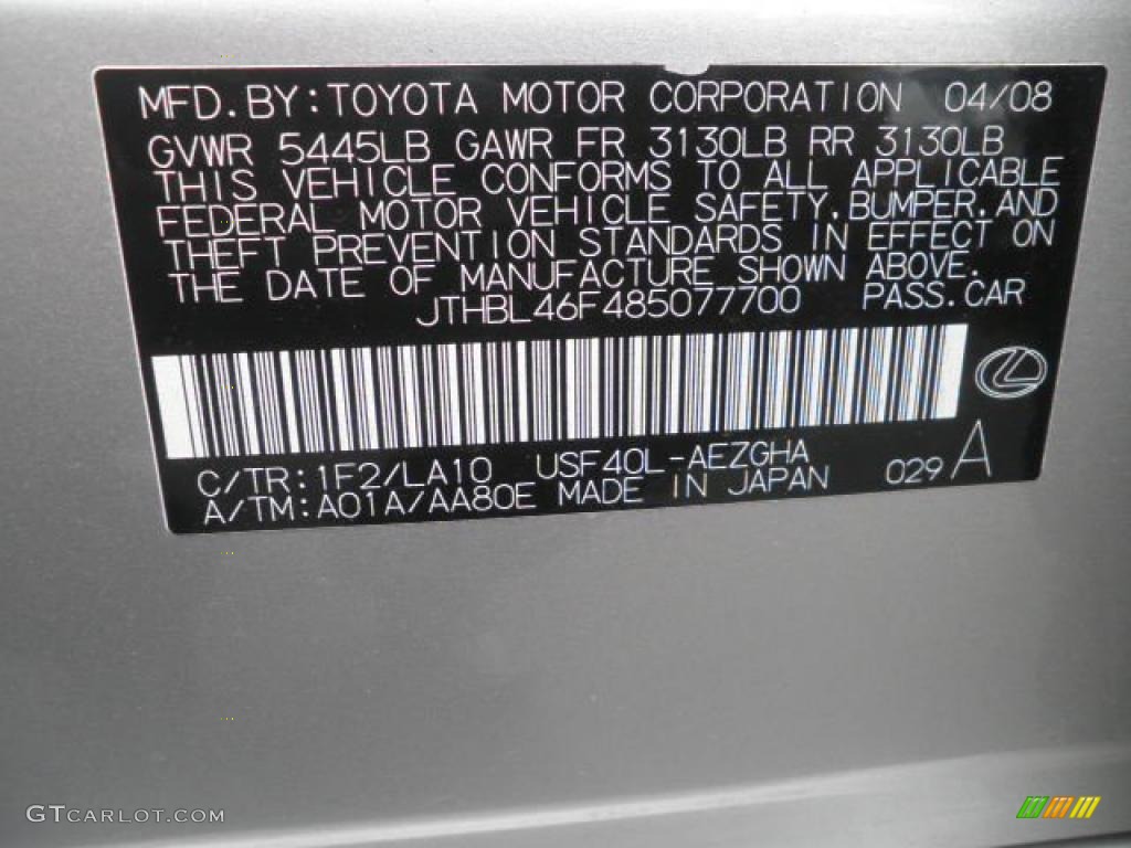 2008 LS Color Code 1F2 for Mercury Silver Metallic Photo #48656131