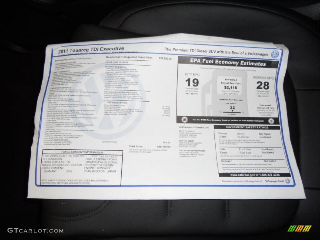 2011 Volkswagen Touareg TDI Executive 4XMotion Window Sticker Photos