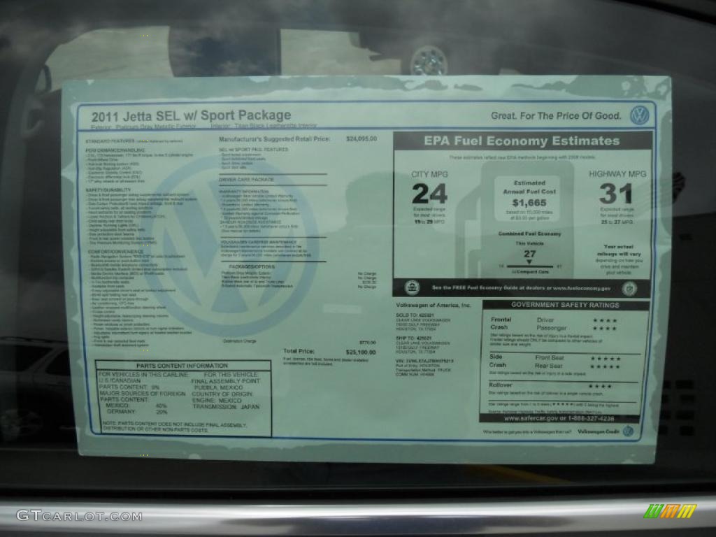 2011 Jetta SEL Sedan - Platinum Gray Metallic / Titan Black photo #22