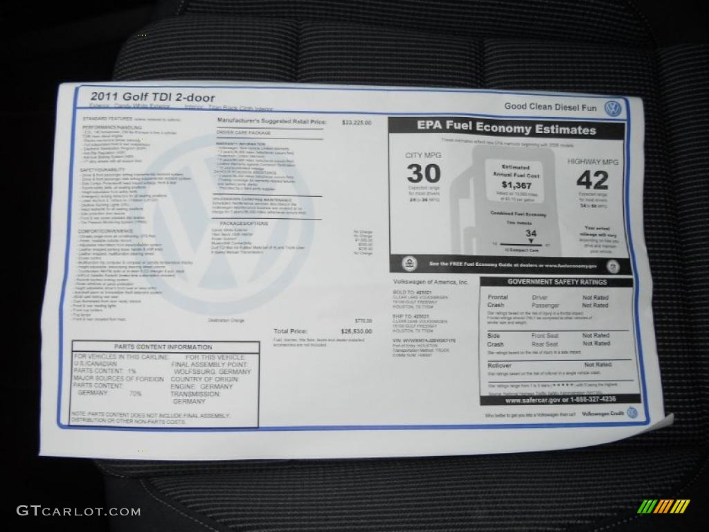2011 Volkswagen Golf 2 Door TDI Window Sticker Photo #48661900