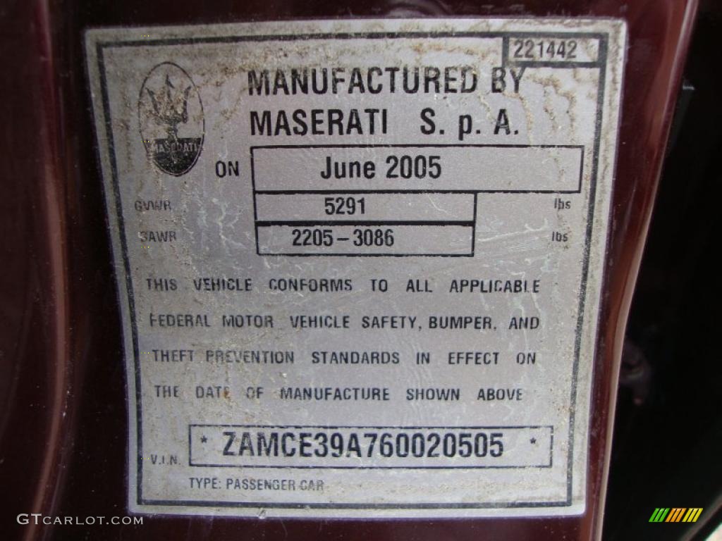 2006 Maserati Quattroporte Sport GT Info Tag Photo #48677905