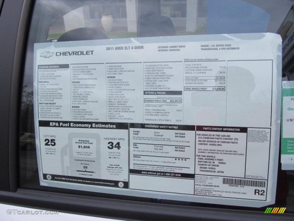 2011 Chevrolet Aveo LT Sedan Window Sticker Photo #48683705