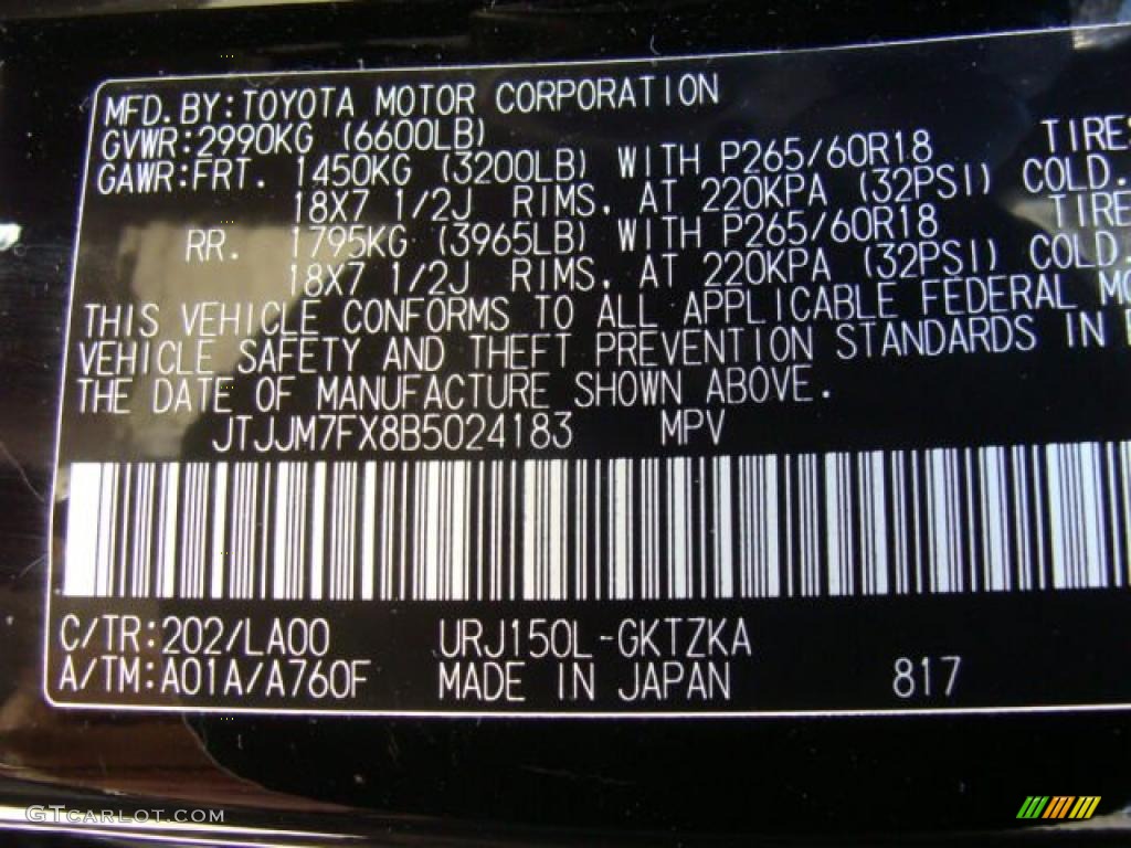 2011 GX Color Code 202 for Black Onyx Photo #48684236