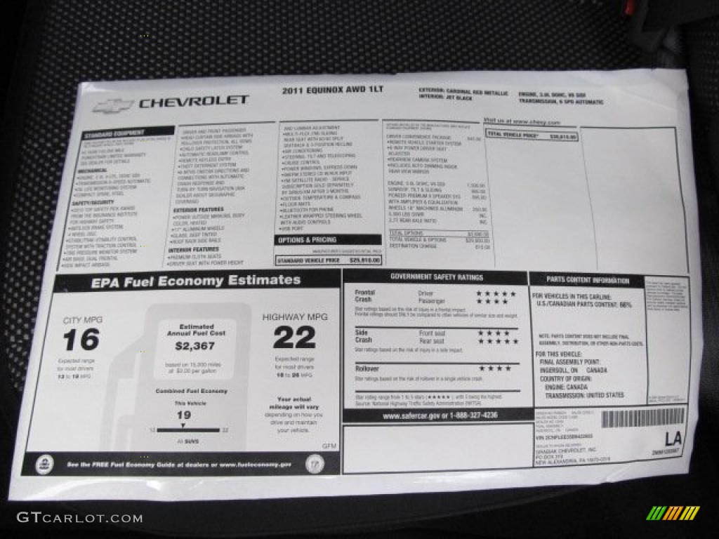 2011 Chevrolet Equinox LT AWD Window Sticker Photo #48684887