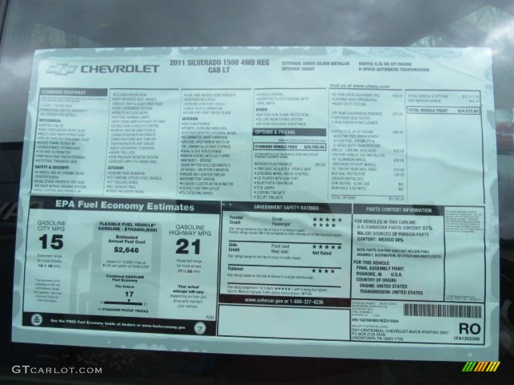 2011 Chevrolet Silverado 1500 LT Regular Cab 4x4 Window Sticker Photo #48685515
