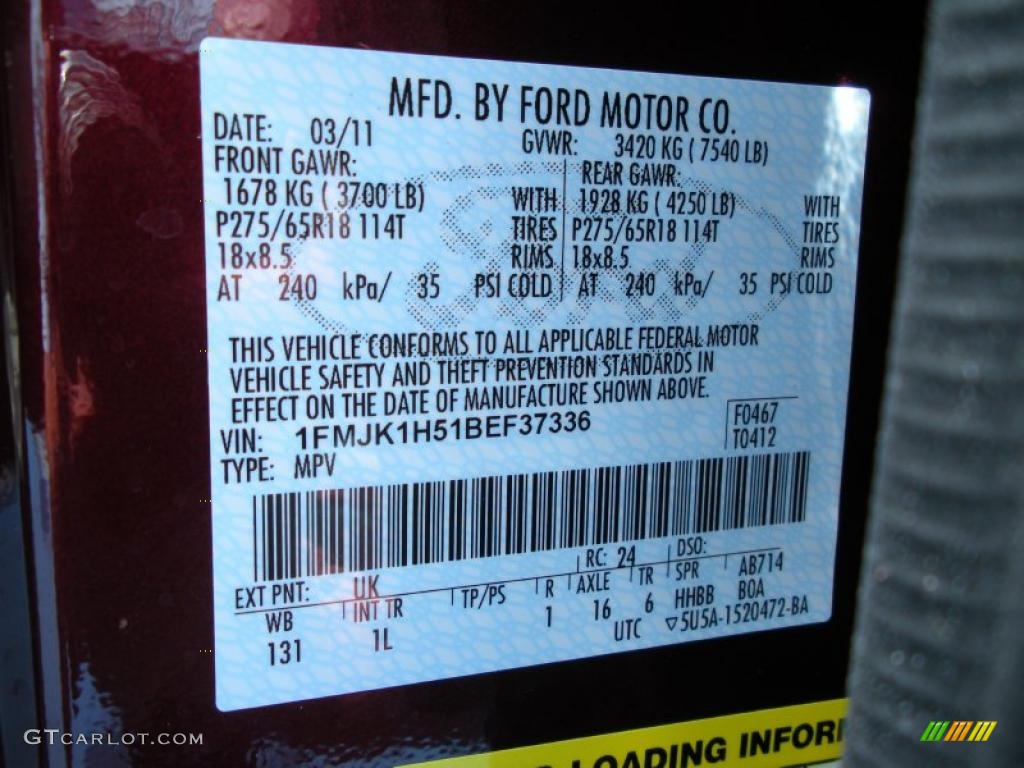 2011 Expedition Color Code UK for Royal Red Metallic Photo #48691529