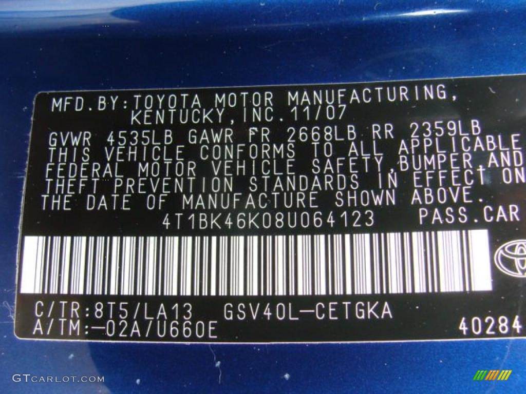 2008 Camry XLE V6 - Blue Ribbon Metallic / Ash photo #15