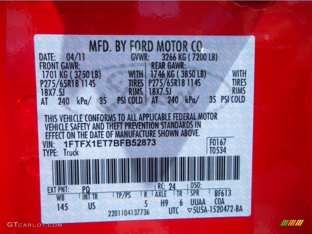 2011 F150 Color Code PQ for Race Red Photo #48695091