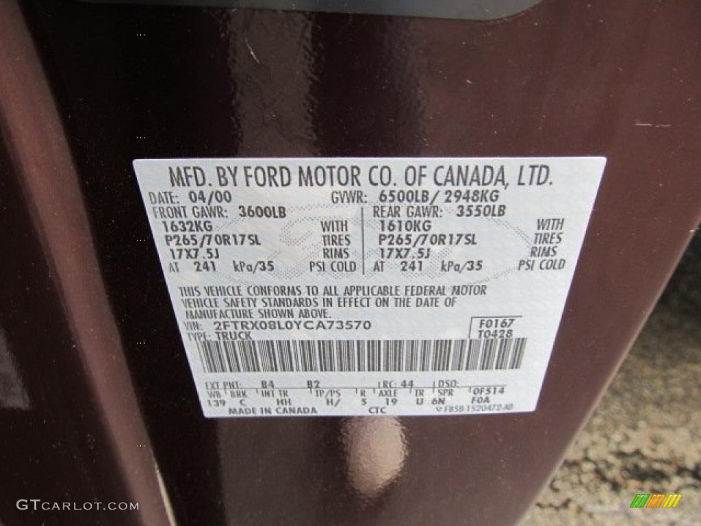 2000 F150 Color Code B4 for Chestnut Metallic Photo #48706819