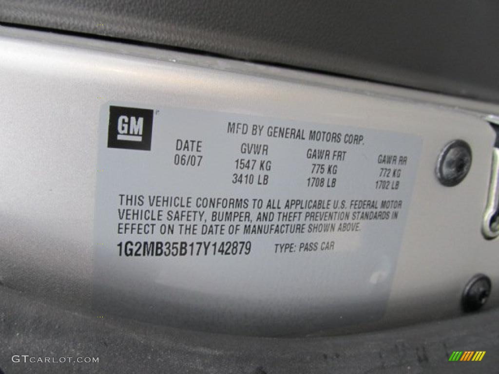 2007 Pontiac Solstice Roadster Info Tag Photos