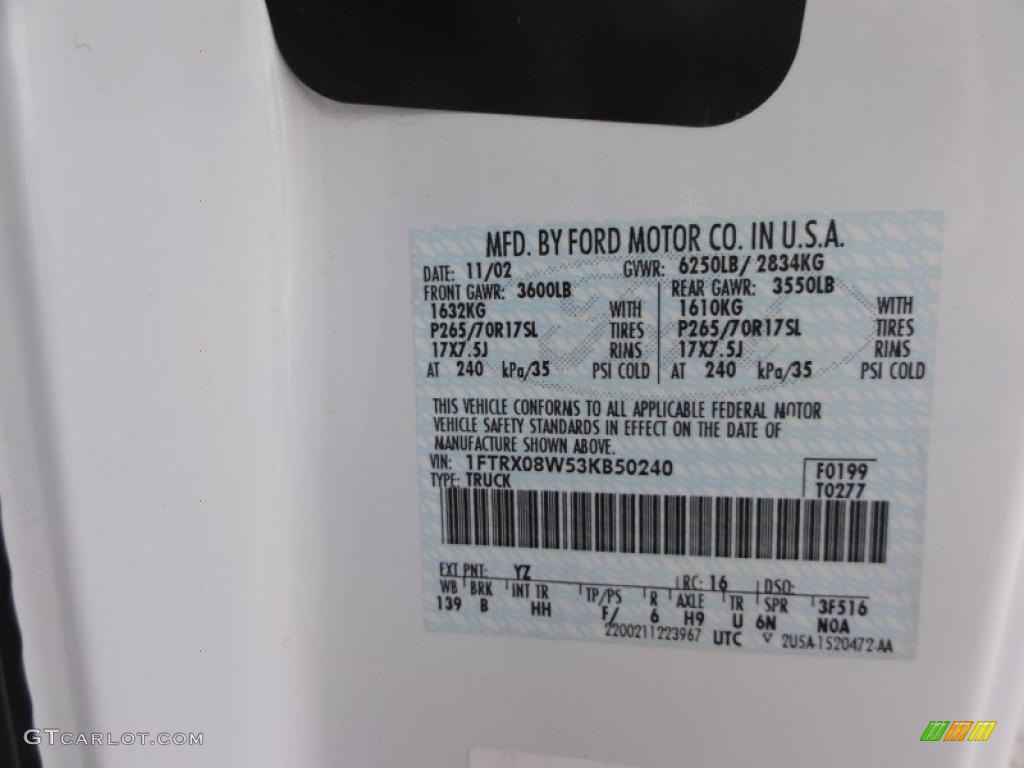 2003 F150 Color Code YZ for Oxford White Photo #48711637