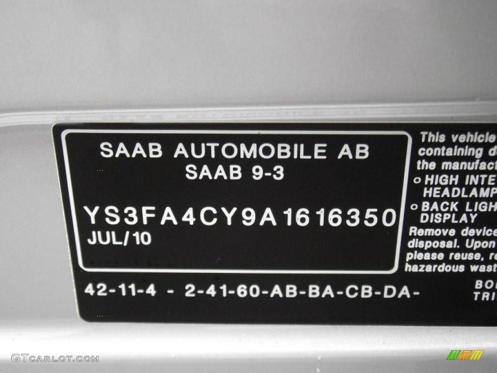 2007 Saab 9-3 Aero Convertible Info Tag Photo #48719019