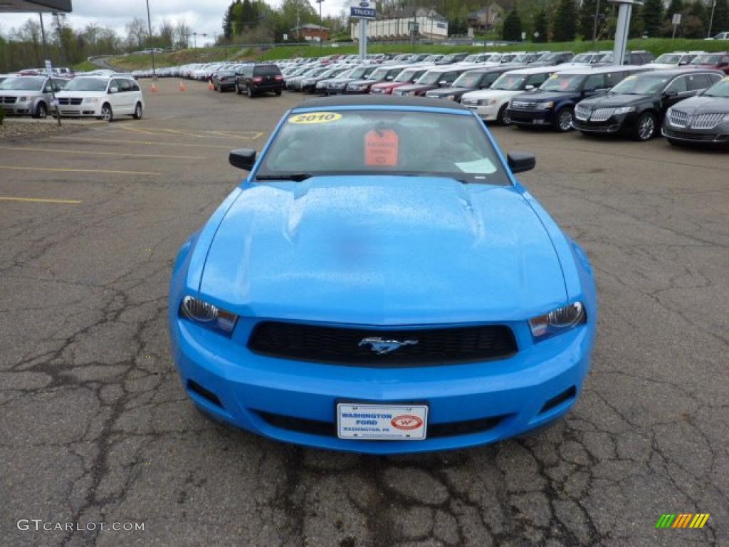 2010 Mustang V6 Premium Convertible - Grabber Blue / Stone photo #7