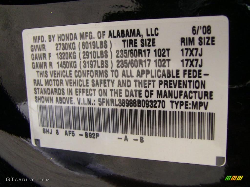 2008 Odyssey Touring - Nighthawk Black Pearl / Black photo #26