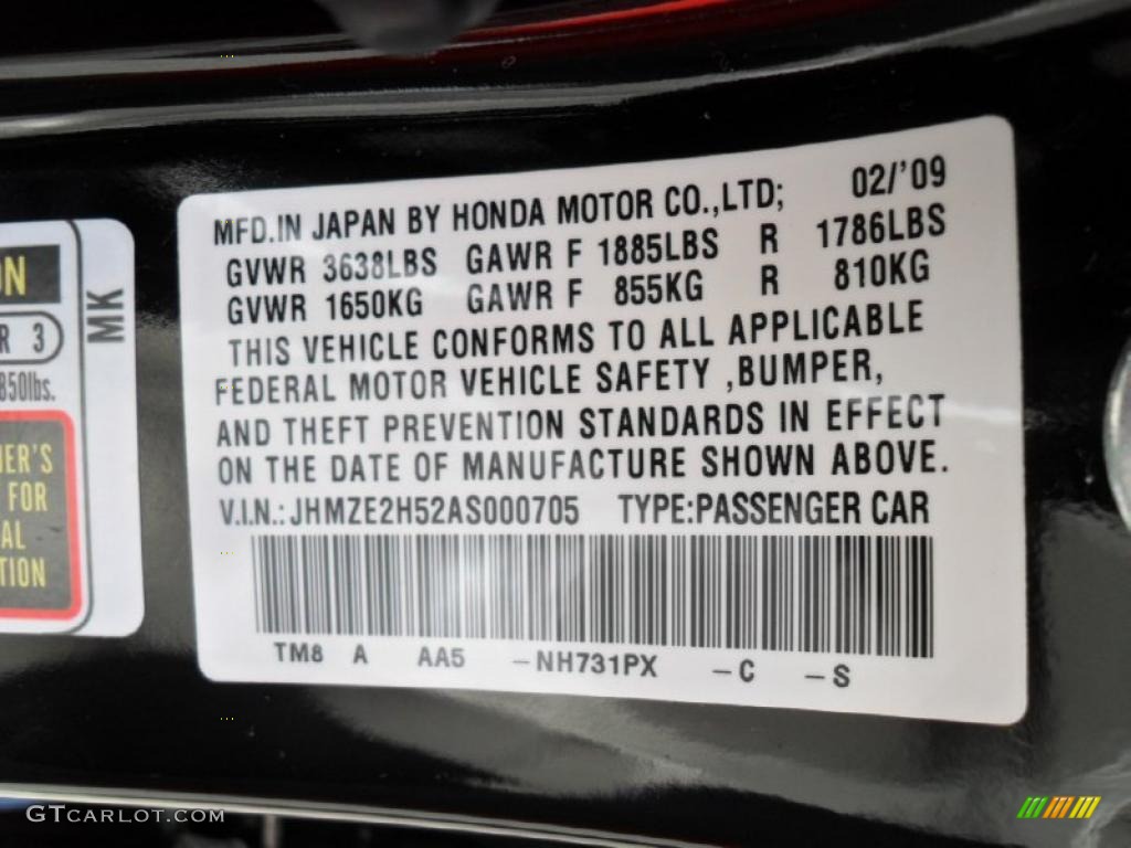 2010 Insight Color Code NH731PX for Crystal Black Pearl Photo #48733782