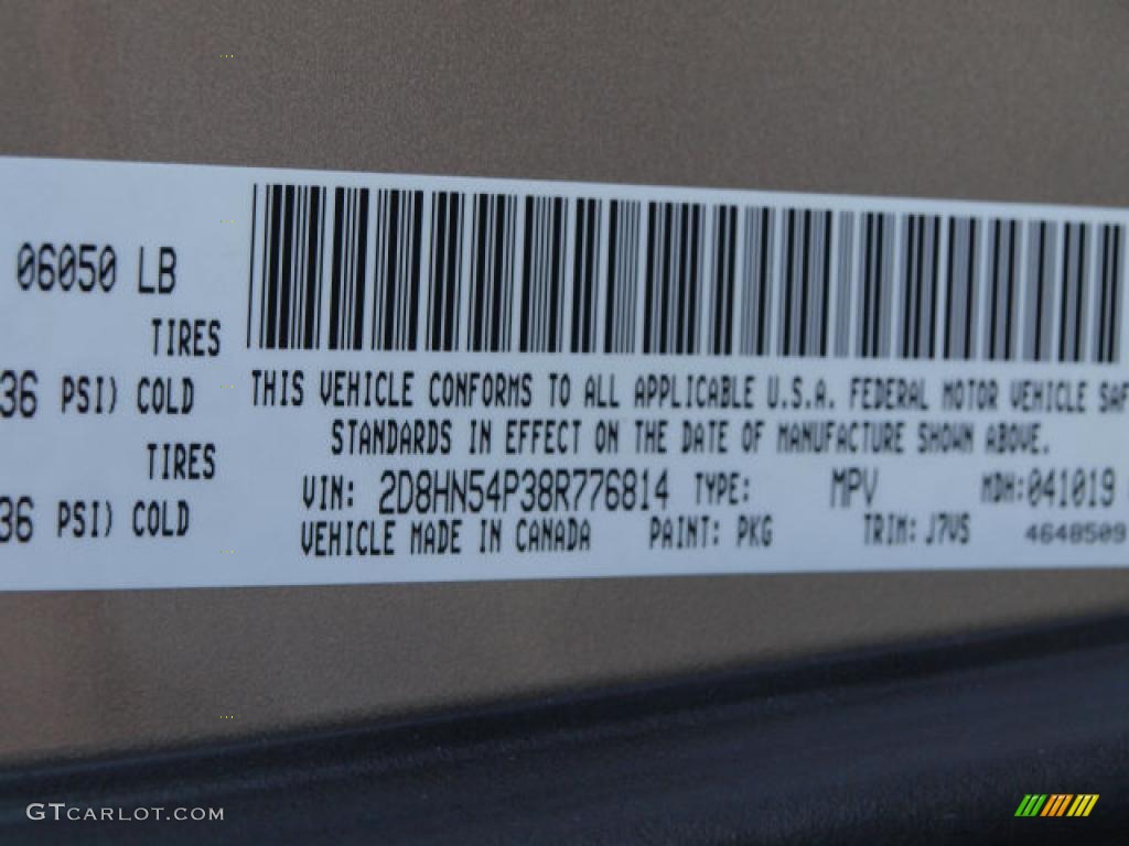 2008 Grand Caravan Color Code PKG for Light Sandstone Metallic Photo #48737940