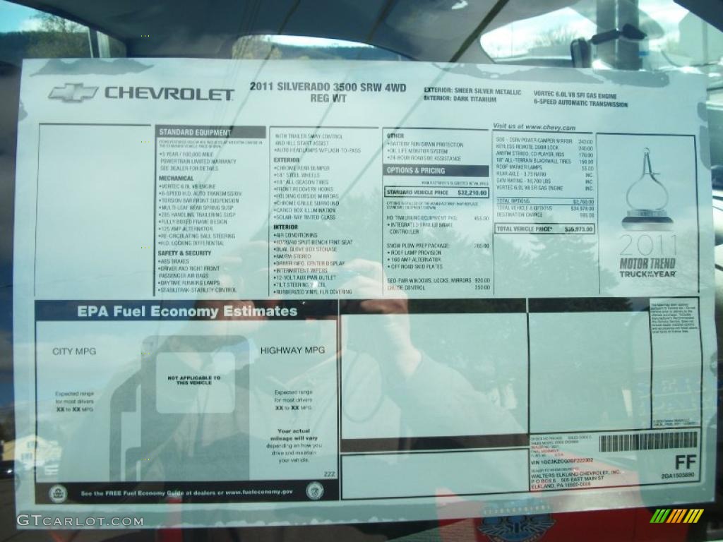 2011 Chevrolet Silverado 3500HD LS Regular Cab 4x4 Window Sticker Photo #48740067