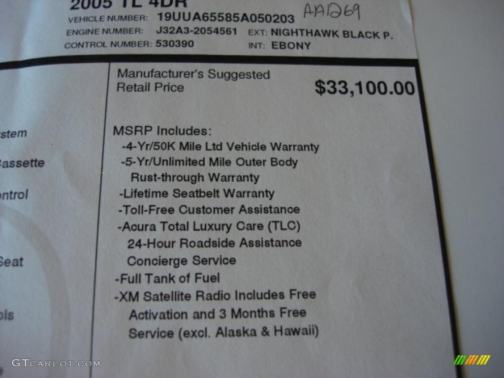 2005 Acura TL 3.2 Window Sticker Photos