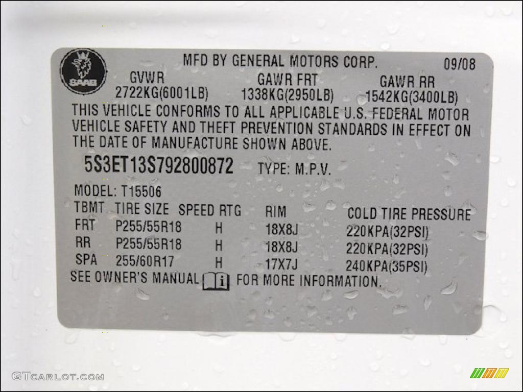 2009 Saab 9-7X 4.2i AWD Info Tag Photo #48755890