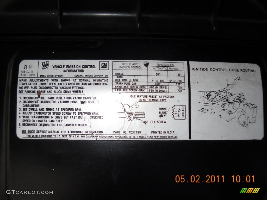 1971 Buick Skylark GS 455 Info Tag Photo #48791716