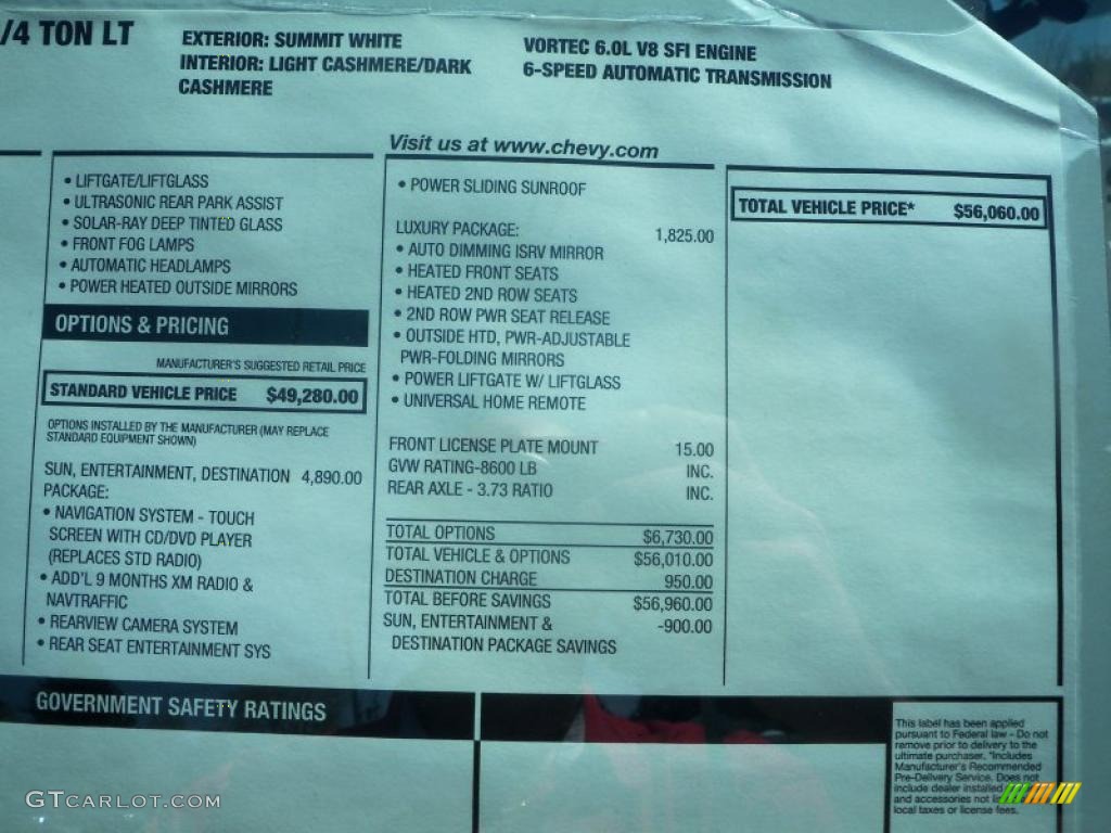 2011 Chevrolet Suburban 2500 LT 4x4 Window Sticker Photo #48792220