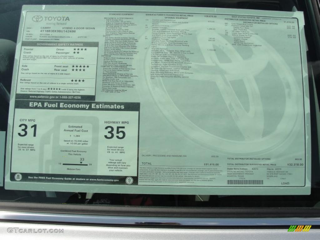 2011 Toyota Camry Hybrid Window Sticker Photo #48824001