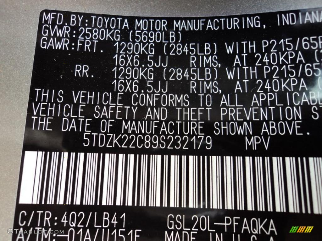 2009 Sienna Color Code 4Q2 for Desert Sand Mica Photo #48826482