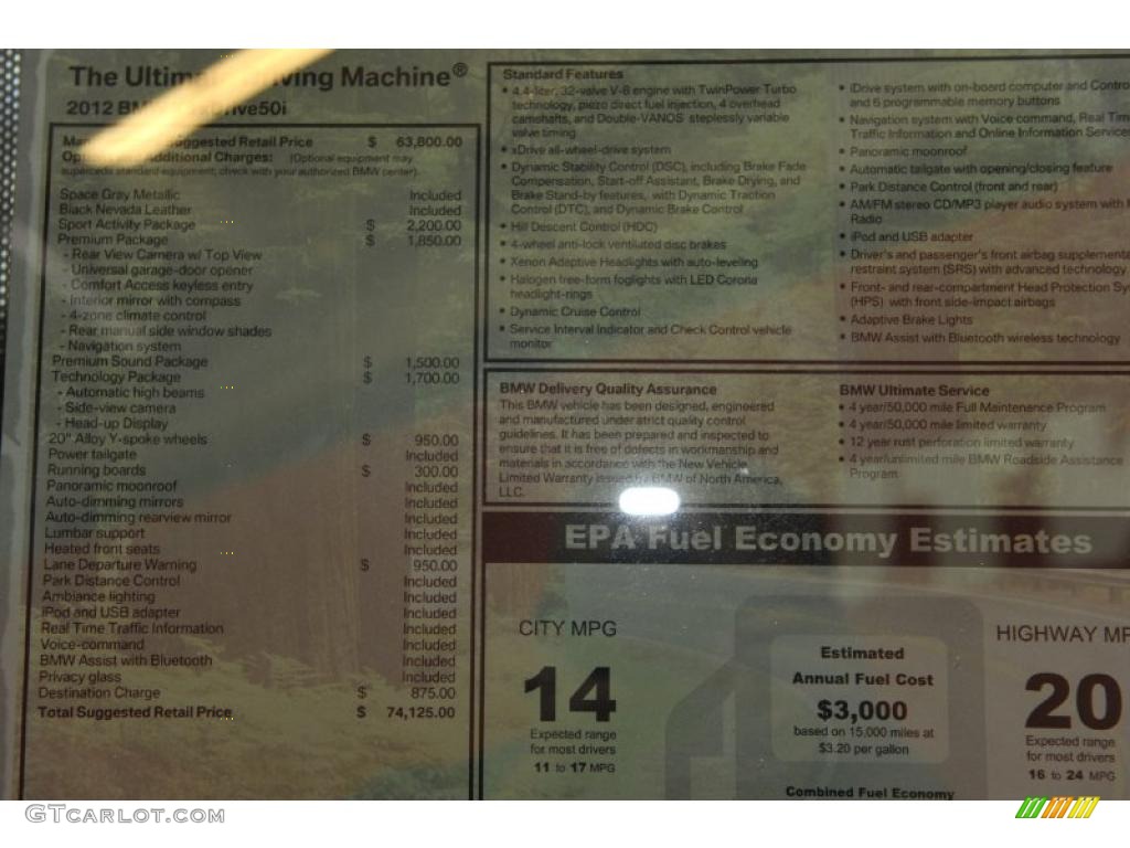 2012 BMW X5 xDrive50i Window Sticker Photo #48826704