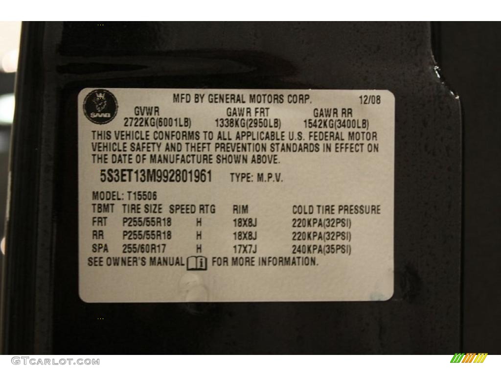 2009 Saab 9-7X 4.2i AWD Info Tag Photos