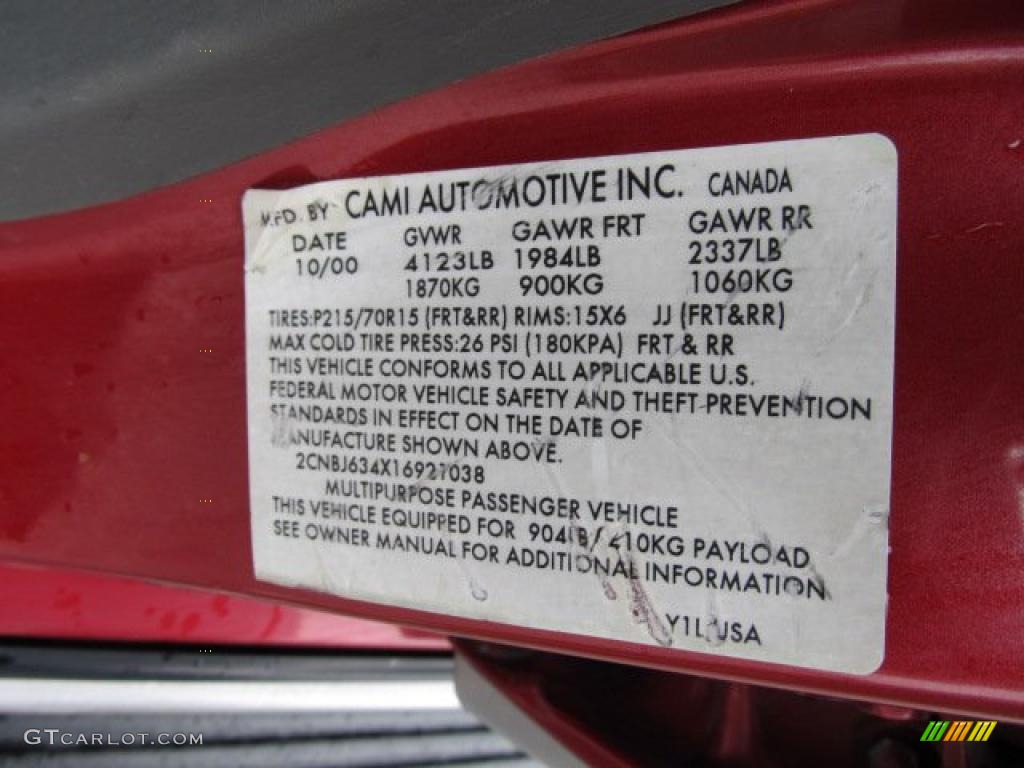 2001 Chevrolet Tracker LT Hardtop 4WD Info Tag Photos