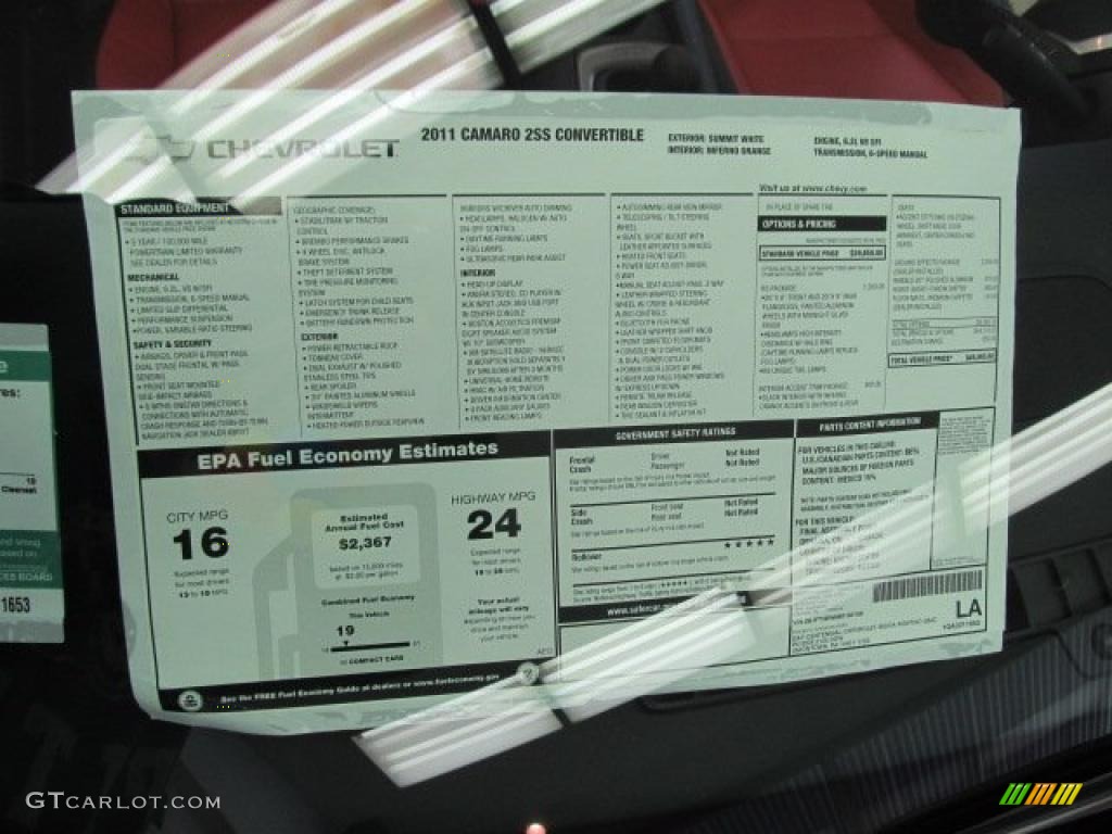 2011 Chevrolet Camaro SS/RS Convertible Window Sticker Photo #48834718
