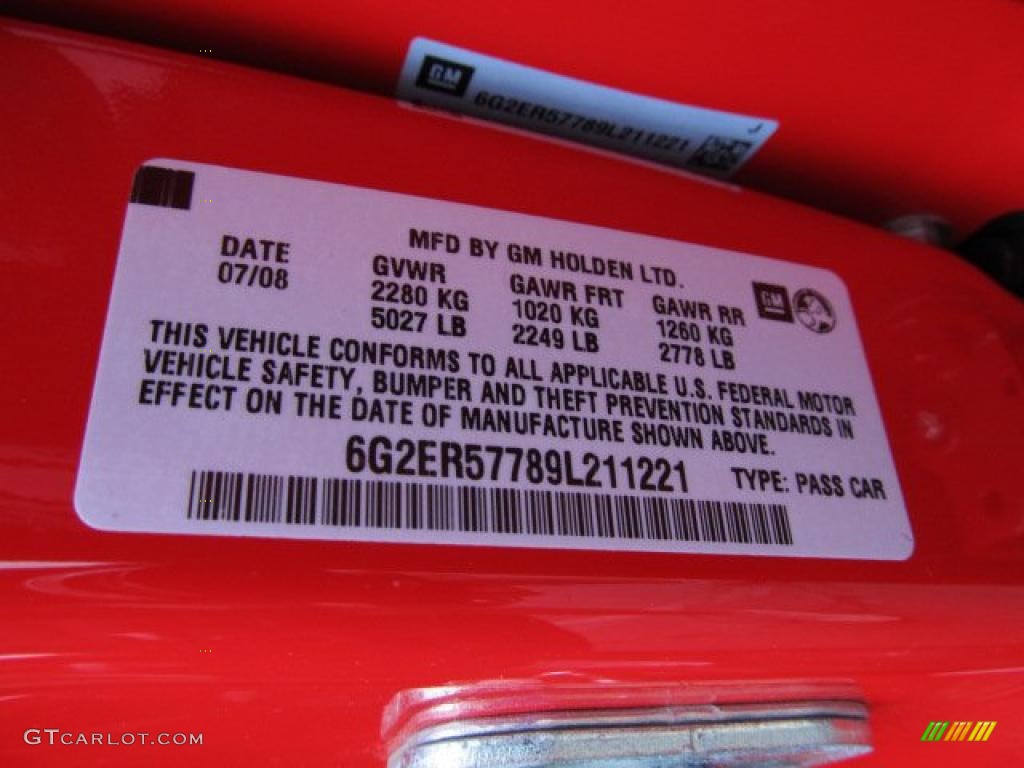 2009 Pontiac G8 Sedan Info Tag Photo #48854719