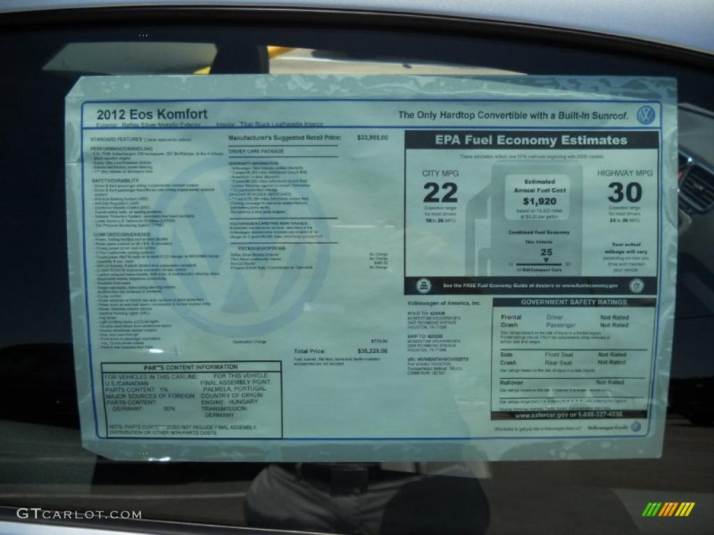 2012 Volkswagen Eos Komfort Window Sticker Photo #48855651