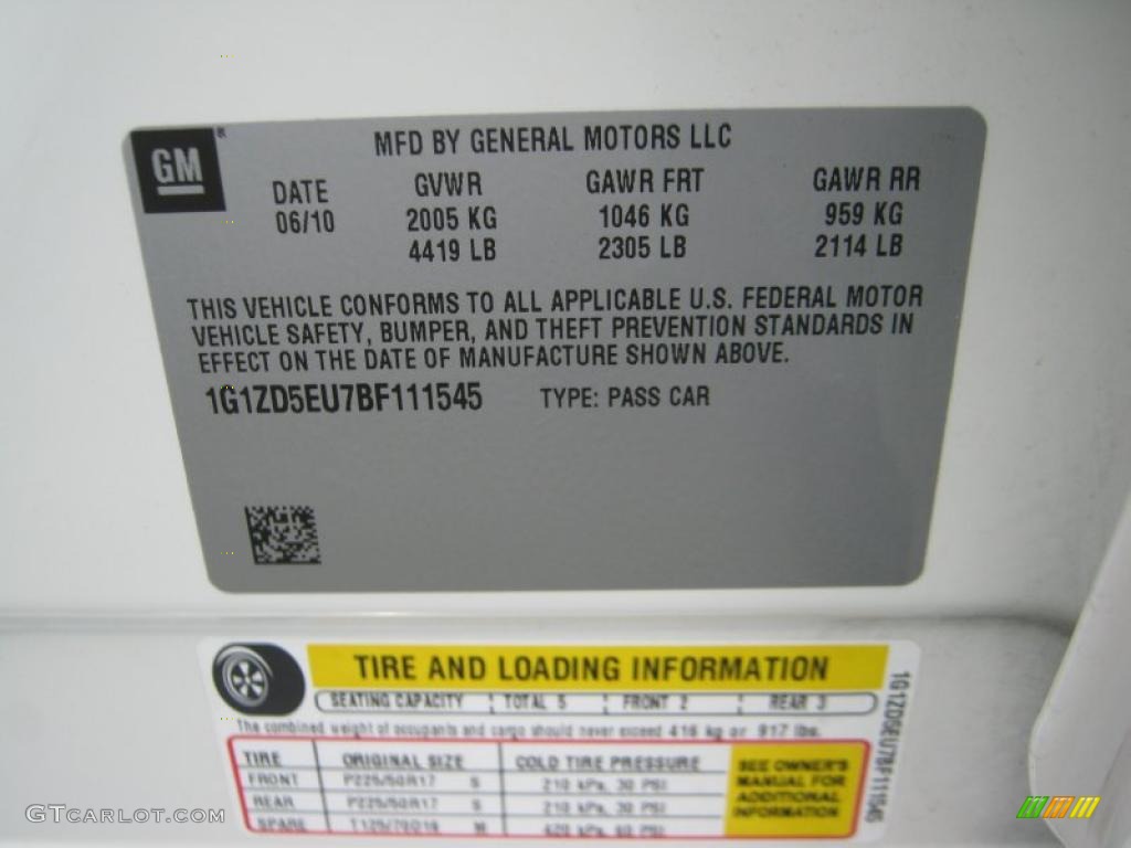 2011 Chevrolet Malibu LT Info Tag Photo #48873905