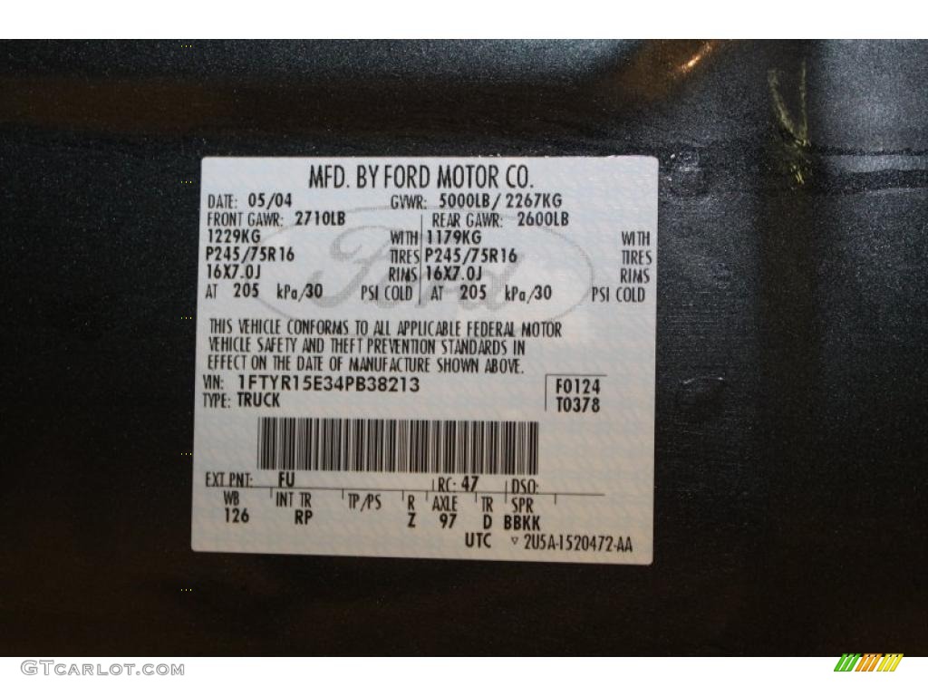 2004 Ranger Color Code FU for Dark Green Metallic Photo #48876999