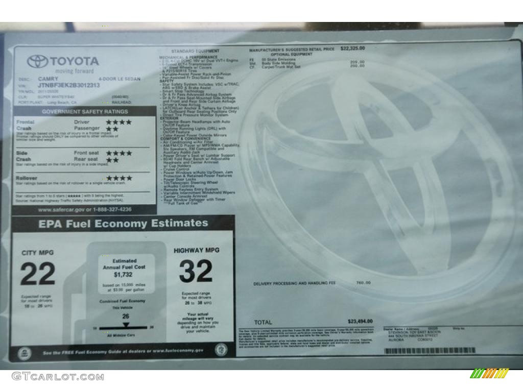 2011 Toyota Camry LE Window Sticker Photo #48879912