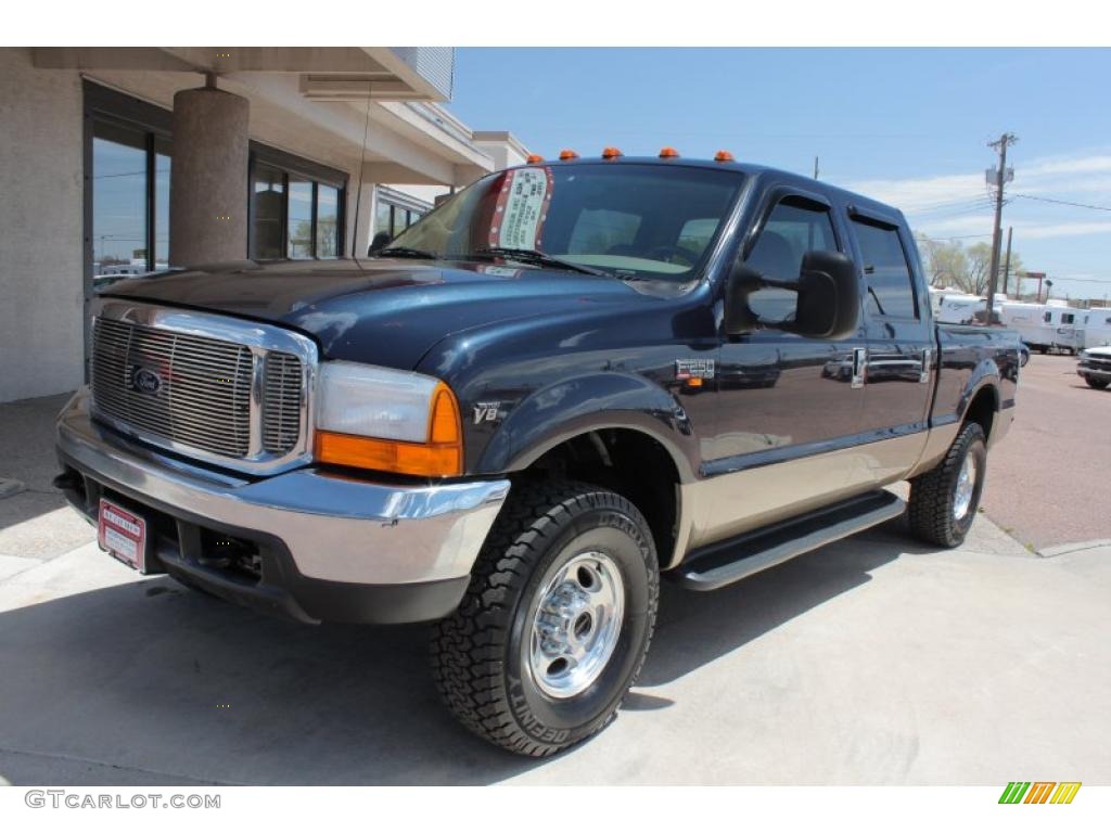 2000 F250 Super Duty Lariat Crew Cab 4x4 - Deep Wedgewood Blue Metallic / Medium Parchment photo #22