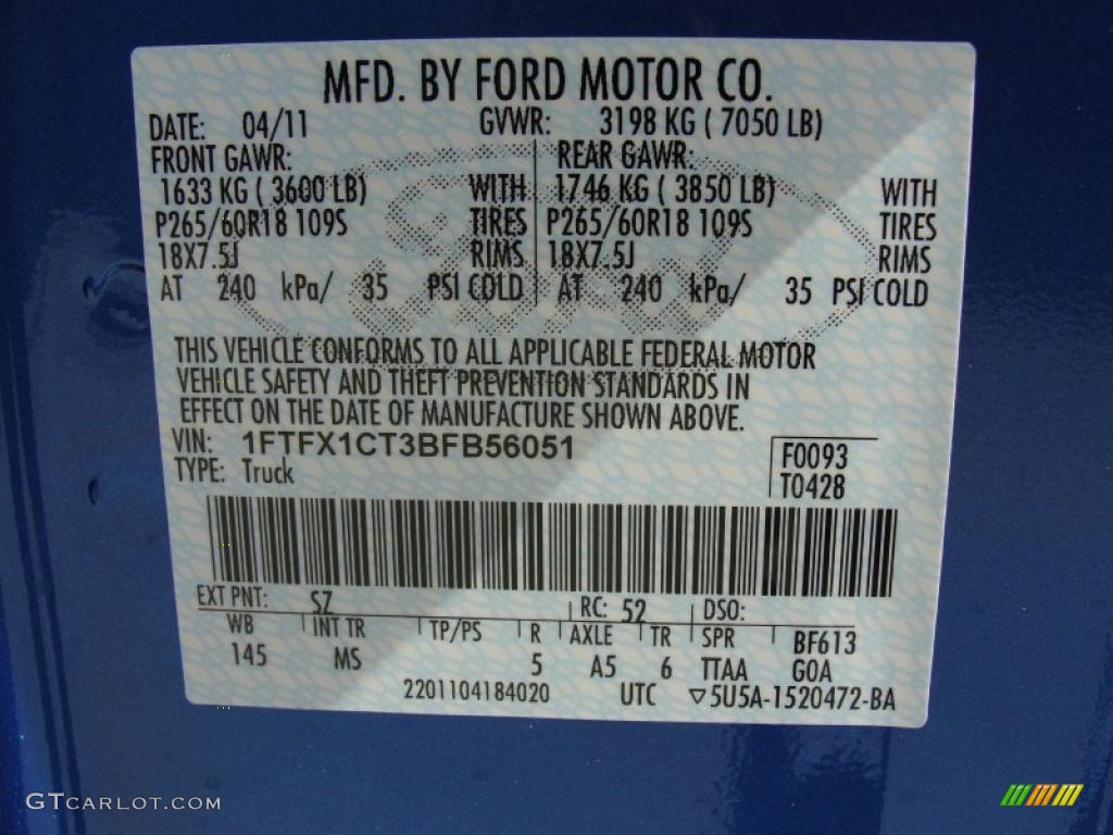 2011 F150 Color Code SZ for Blue Flame Metallic Photo #48906135