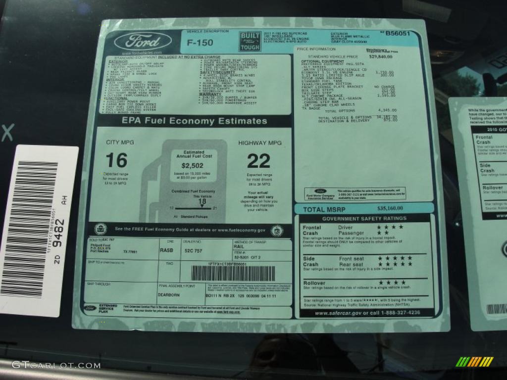 2011 Ford F150 XLT SuperCab Window Sticker Photo #48906150