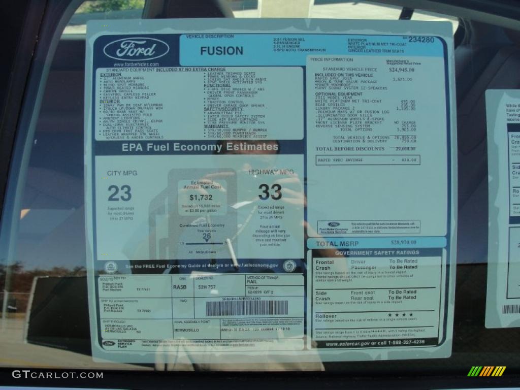 2011 Ford Fusion SEL Window Sticker Photo #48909765