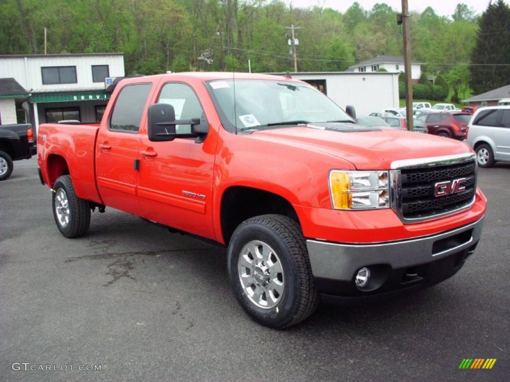 Fire Red 2011 GMC Sierra 3500HD SLT Crew Cab 4x4 Exterior Photo #48911649