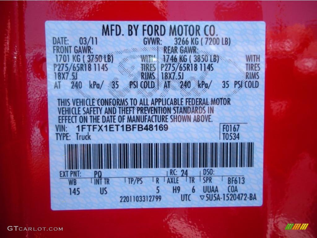 2011 F150 Color Code PQ for Race Red Photo #48917850