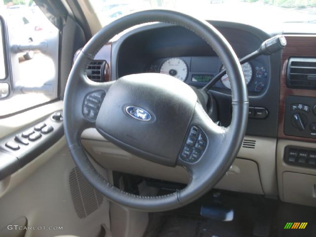 2006 Ford F350 Super Duty Lariat Crew Cab 4x4 Dually Tan Steering Wheel Photo #48937873