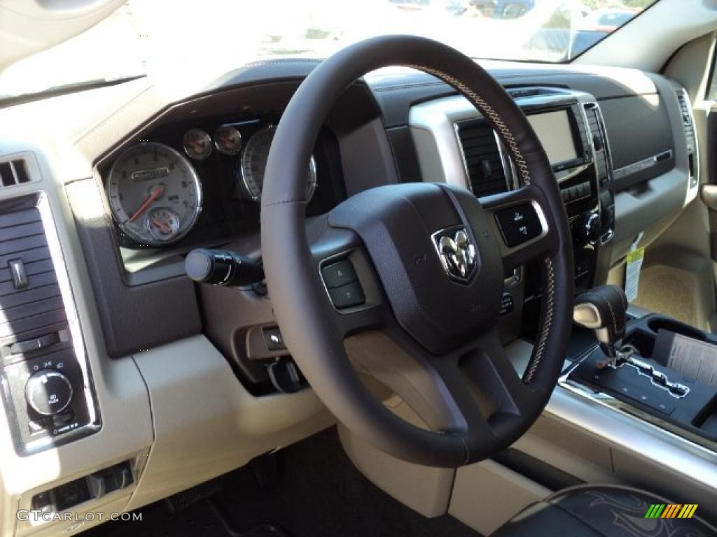 2011 Ram 1500 Laramie Longhorn Crew Cab 4x4 - Brilliant Black Crystal Pearl / Light Pebble Beige/Bark Brown photo #14