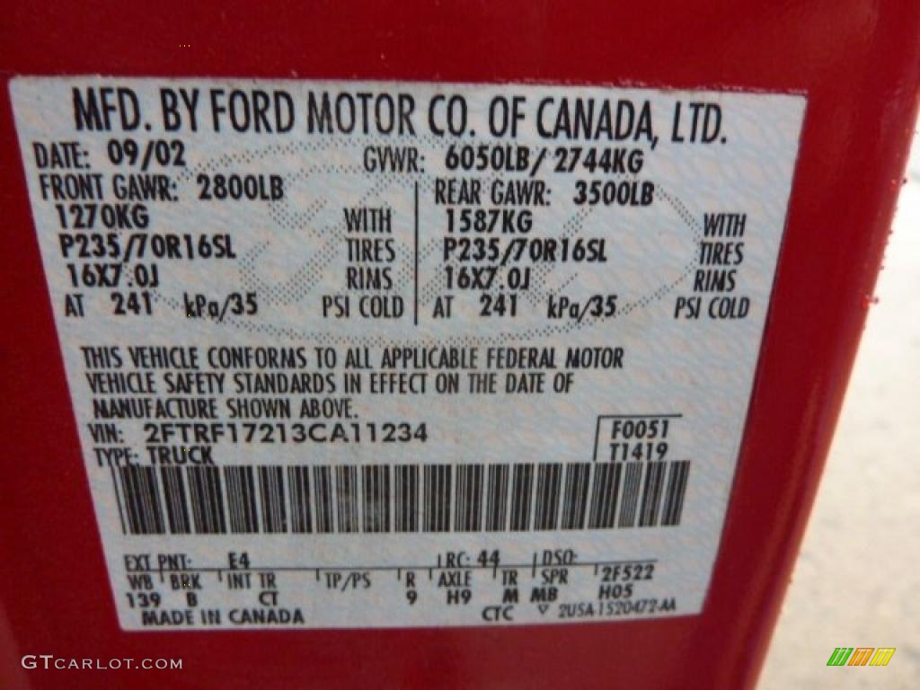 2003 F150 Color Code E4 for Bright Red Photo #48965636