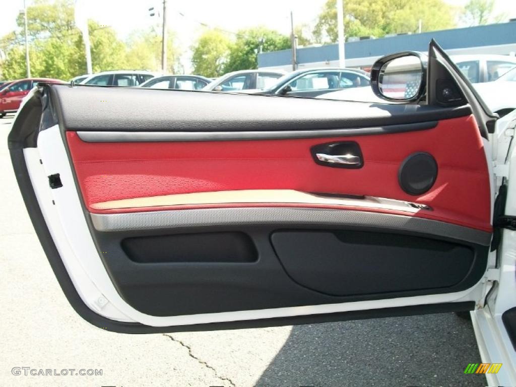 2011 BMW 3 Series 335i Coupe Coral Red/Black Dakota Leather Door Panel Photo #48972008