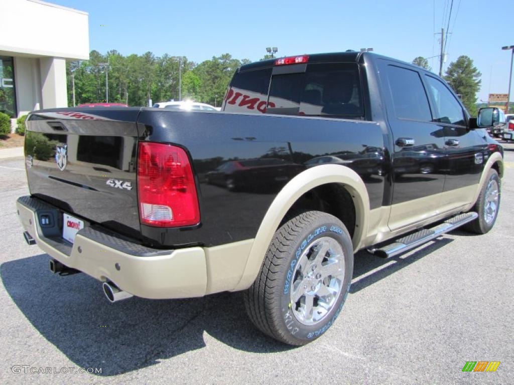 2011 Ram 1500 Laramie Longhorn Crew Cab 4x4 - Brilliant Black Crystal Pearl / Dark Slate Gray/Russet Brown photo #7