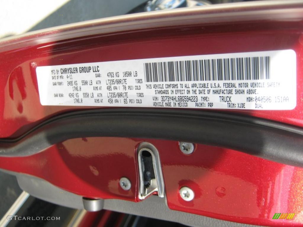 2011 Ram 3500 HD Color Code PRP for Deep Cherry Red Crystal Pearl Photo #48985262